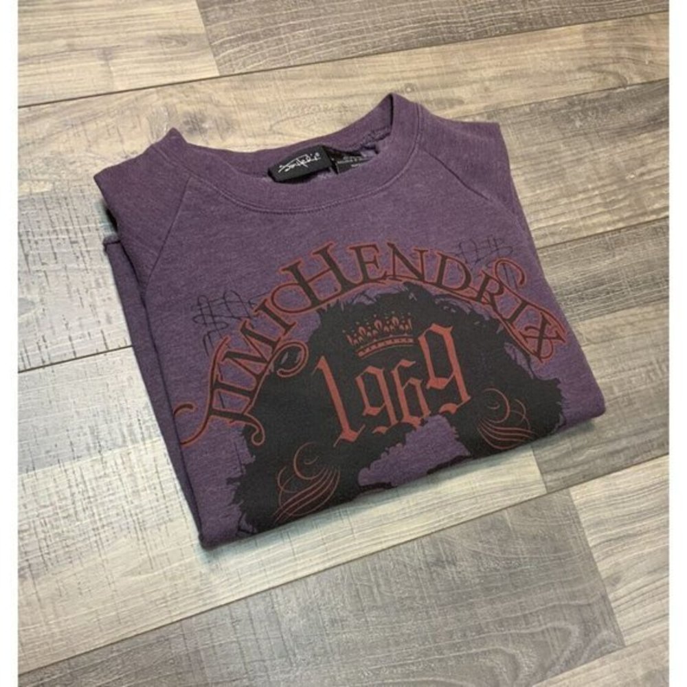 Jimi Hendrix Cropped Womens Large Purple Full Graphic Print Crew Neck Sweatshirt - Picture 2 of 10